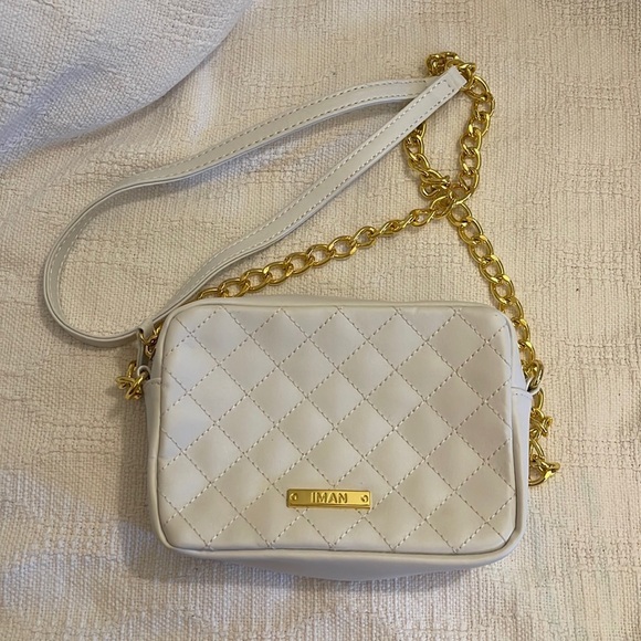 IMAN Handbags - IMAN - white, link chain mini leather crossbody- EUC